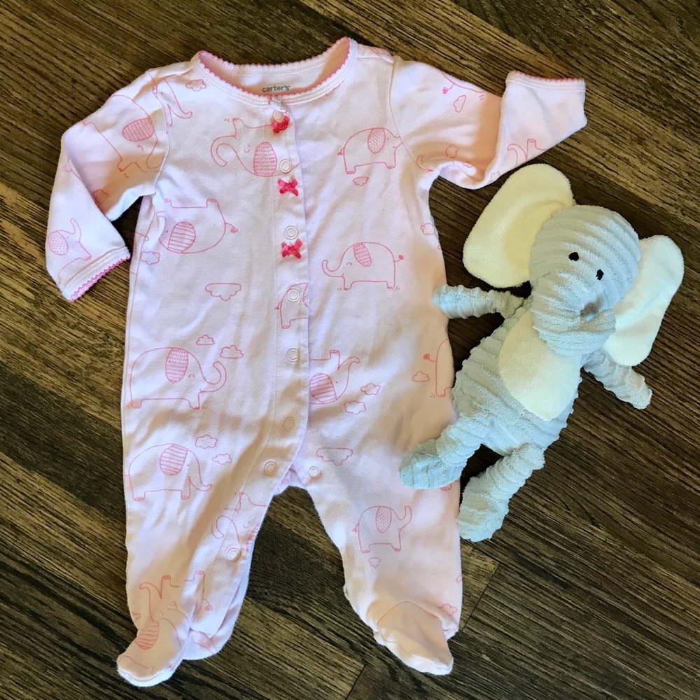 Baby girls pink elephant footie pajama